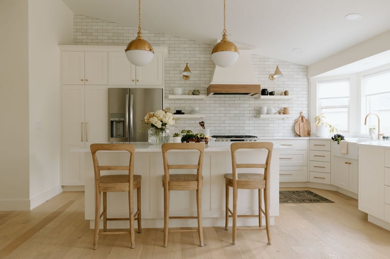 Modern farmhouse kitchen with airy, bright interior